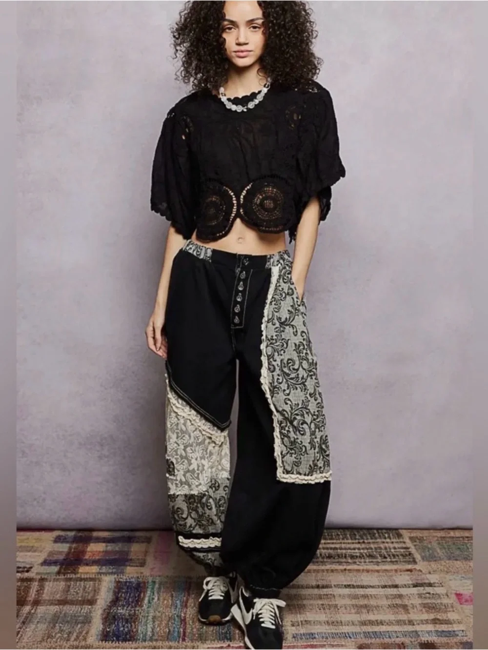 NWOT POL PATCHWORK BOHEMIAN PANTS. Size Large. - Picture 2 of 12